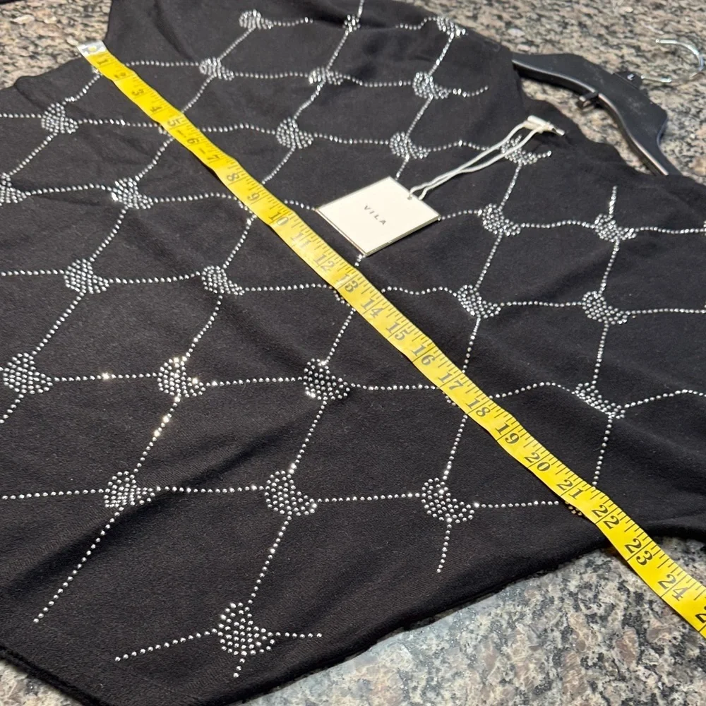 VILA Black crew neck Sweater with Silver Accents NWT M - Picture 7 of 9